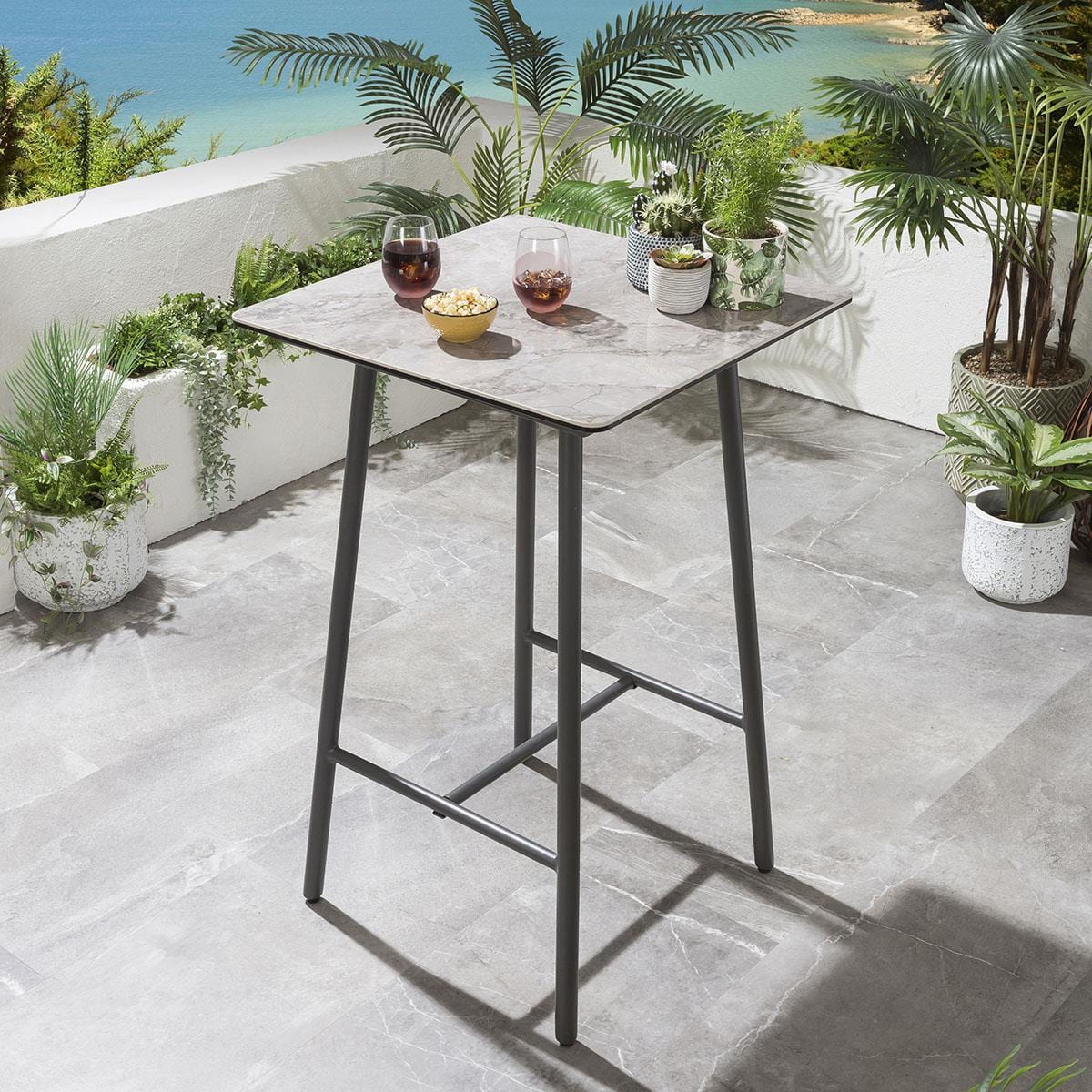 Pico Outdoor Patio Bar Set 4 Chairs and 1 Table Set (Black) Braided & Rope