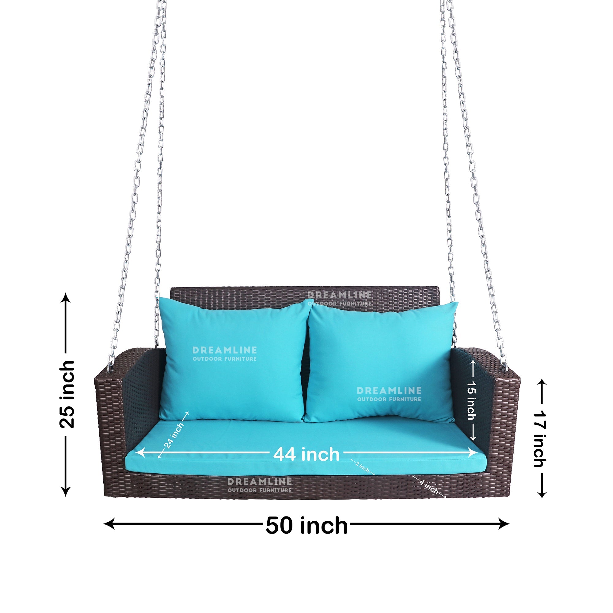 Jero Double Seater Hanging Swing Without Stand For Balcony , Garden Swing (Brown + Sky Blue)