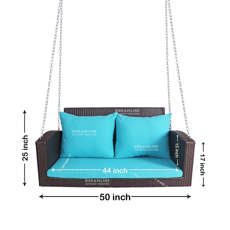Jero Double Seater Hanging Swing Without Stand For Balcony , Garden Swing (Brown + Sky Blue)
