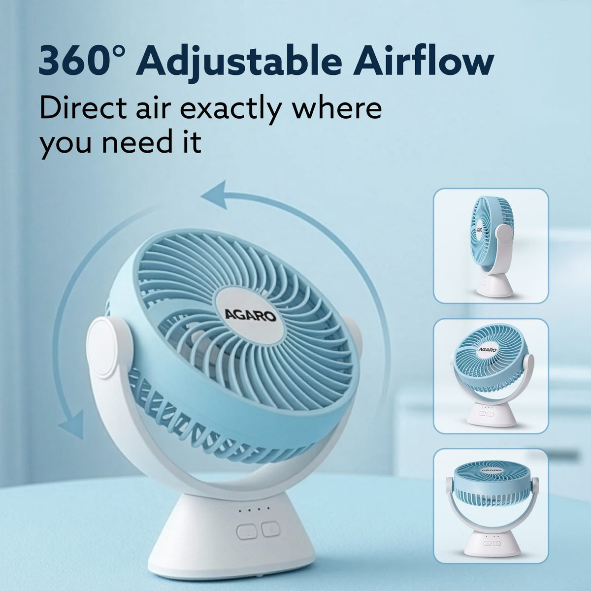 AGARO Delight Mini Desk Fan, Rechargeable & Portable-3