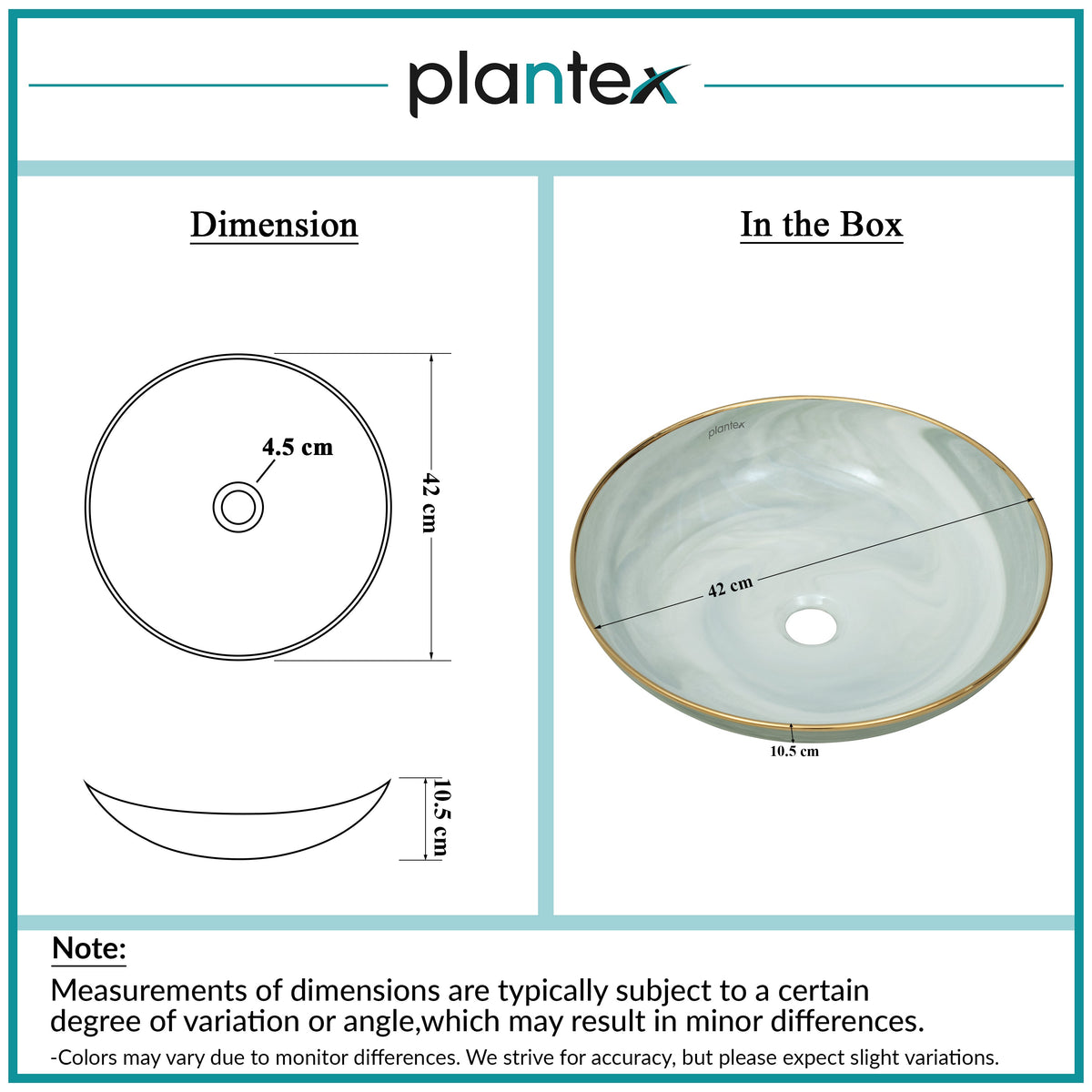 Plantex Wash Basin/Ceramic Table Top Wash Basin/Designer Countertop Basin for Bathroom/Restaurants/Hotel (Mint green & Gold - 16.5 x 16.5 x 4 Inch)-3