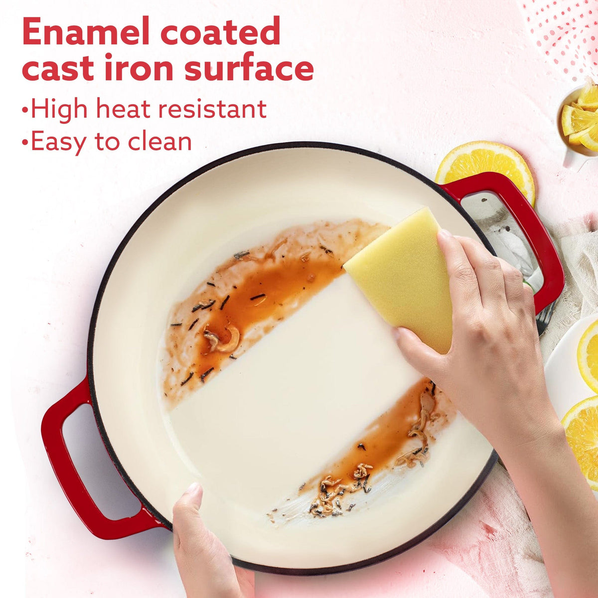 AGARO Royal Enamelled Cast Iron 5L Casserole with Lid, Cooking Pot, No Chemical Coating, Fast Heat, Heavy Weight, Gas & 