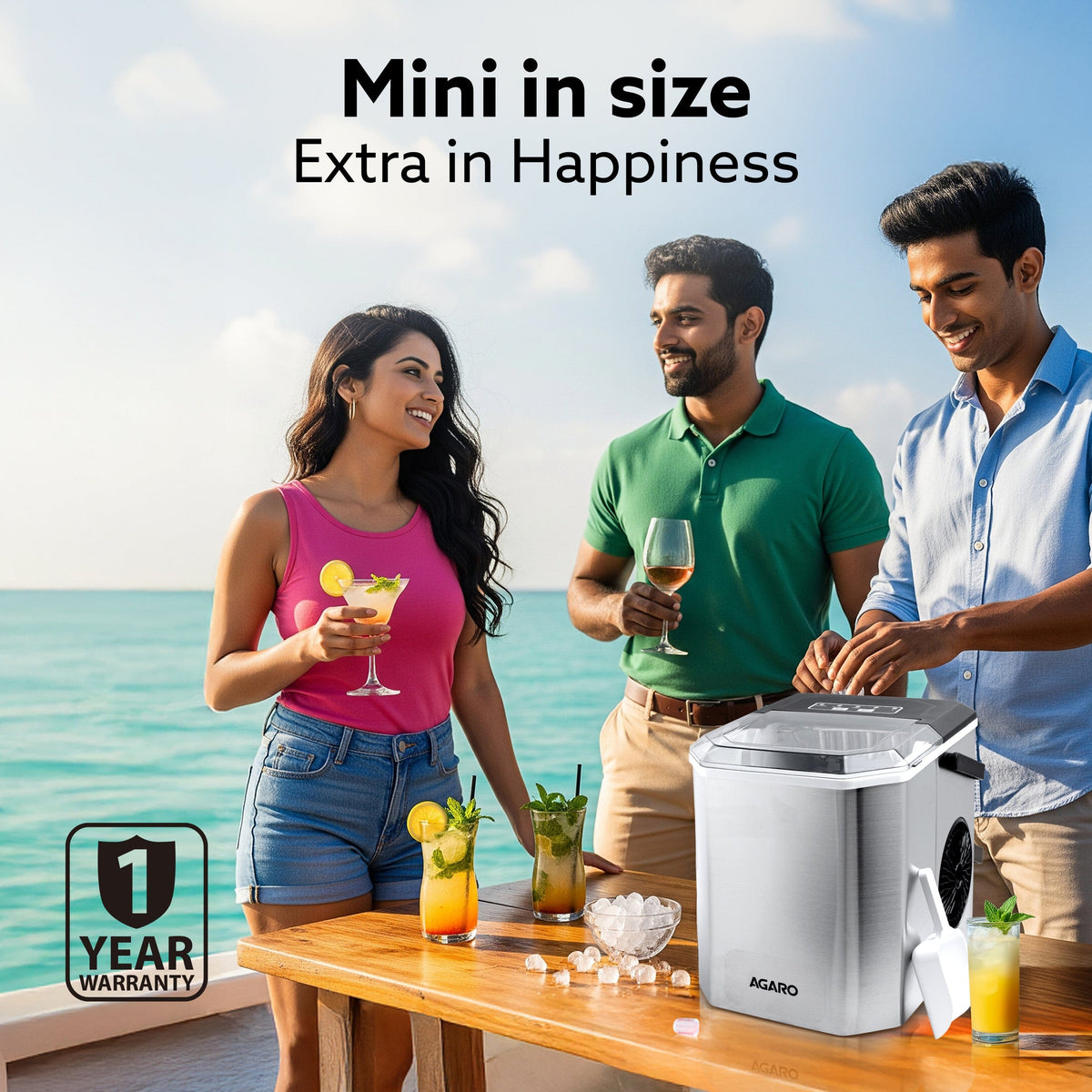 AGARO Regal Ice Maker, Compact Ice Maker, 1.2L water Tank, 9 Pcs bullet Ice Cube at a time, Stainless Steel Body
