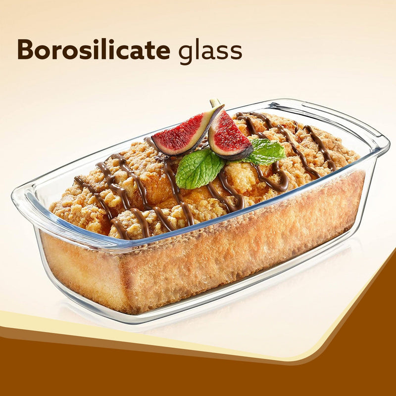 AGARO Elite Glass Loaf Tray Rectangular, 1800ml, Bake Safe, Oven Safe, Glass Dish Tray, Borosilicate Glass Tray, Serving