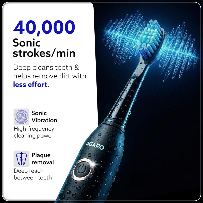 AGARO COSMIC PLUS Sonic Electric Tooth Brush For Adults With 5 Modes, 5 Brush Heads, 1 Interdental Head, Carry Case & Rechargeable With 4 Hours Charge Lasting Up To 25 Days, Power Toothbrush, (Black)-3