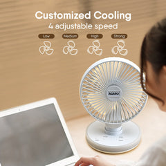 AGARO Alpha Desktop Fan with Light, 6 Inches, 4 Speeds, Oscillating Table Fan, Brushless Motor, Wide Angle Adjustment, U
