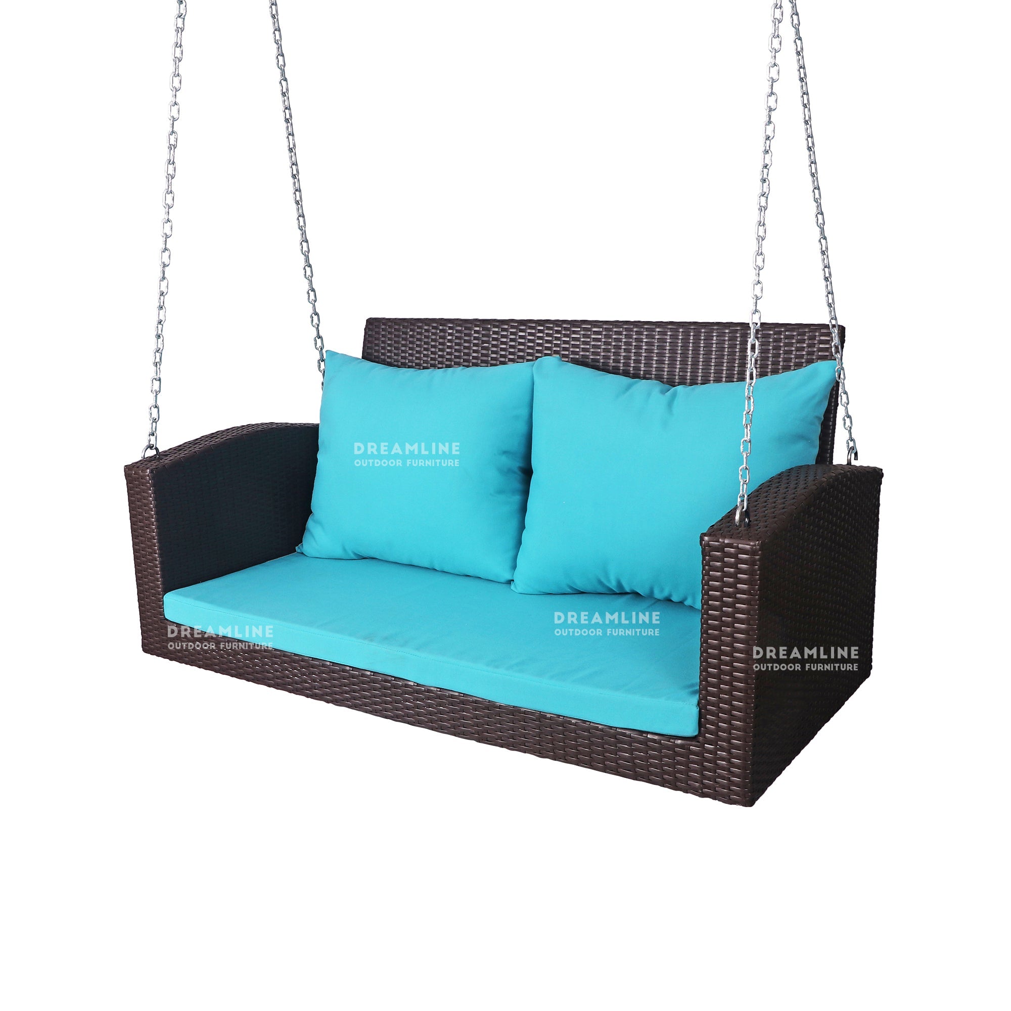 Jero Double Seater Hanging Swing Without Stand For Balcony , Garden Swing (Brown + Sky Blue)
