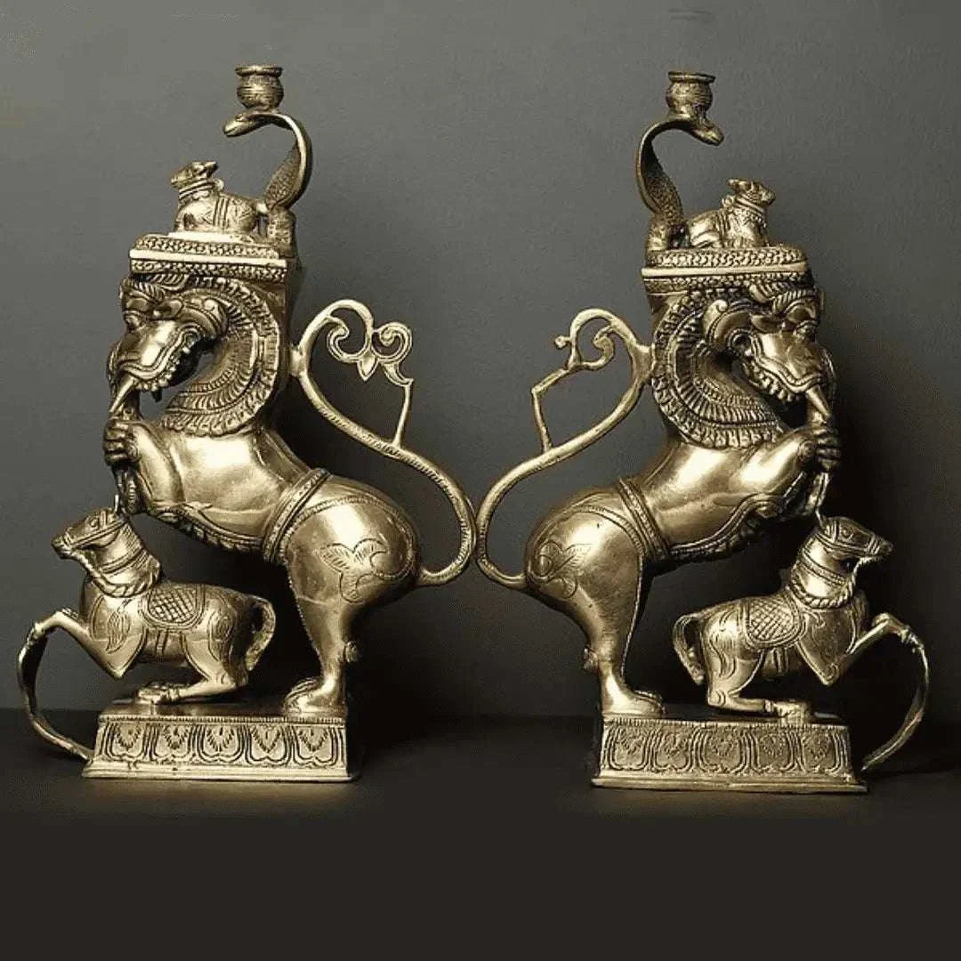 Brass Yali/kirtimukha Nandi Table Stand Set (16 Inch)