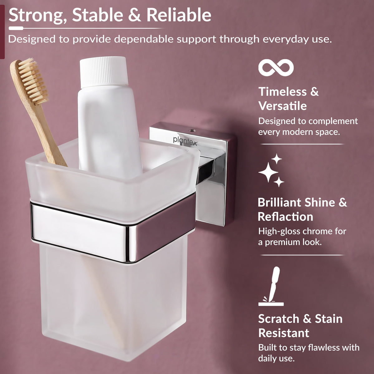 Plantex Stainless Steel Glass Tumbler Holder for Bathroom/Toothbrush Stand - Pack of 1, Aqua (Chrome)-5