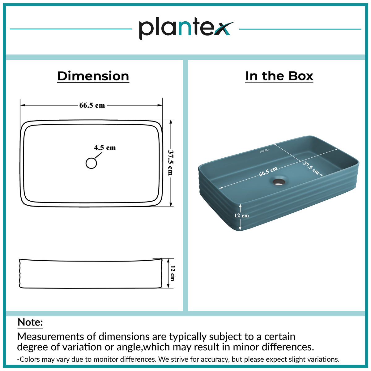 Plantex Ceramic Designer Washbasin for Bathroom/Countertop Bathroom Basin/Rectangle Tabletop Wash Basin for Restaurant/Hotel (Harmony Blue - 26 x 15 x 5 Inch)-2