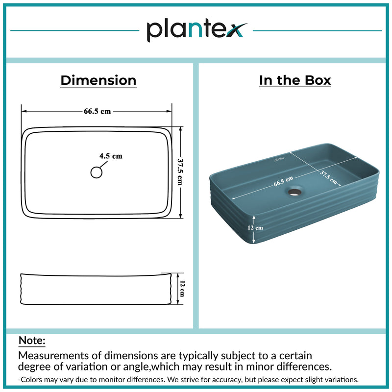 Plantex Ceramic Designer Washbasin for Bathroom/Countertop Bathroom Basin/Rectangle Tabletop Wash Basin for Restaurant/Hotel (Harmony Blue - 26 x 15 x 5 Inch)-2