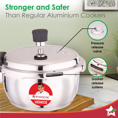 Venice Stainless-steel Pressure Cooker | 2L | Outer Lid | Triply Bottom | Safe Cooking | Compatible with Gas Stove, Induction, Ceramic, and Electric Stoves | ISI Certified | 5-Year Warranty