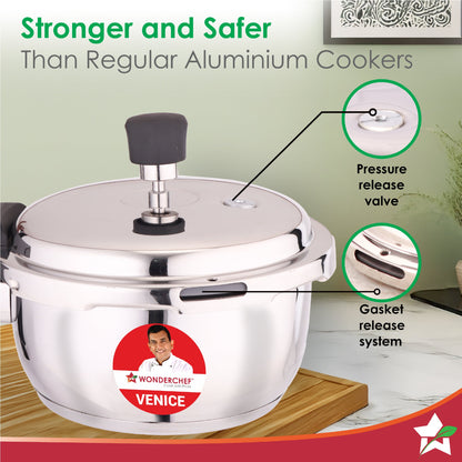 Venice Stainless-steel Pressure Cooker | 2L | Outer Lid | Triply Bottom | Safe Cooking | Compatible with Gas Stove, Induction, Ceramic, and Electric Stoves | ISI Certified | 5-Year Warranty