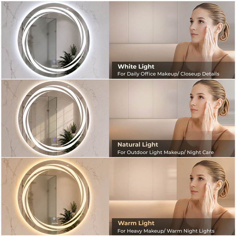 Plantex Glass Mirror with Light with 3 Tone/Smart Mirror Shatterproof for Living Room/Bedroom/Dressing Room - Round Shape (24 Inch)-6