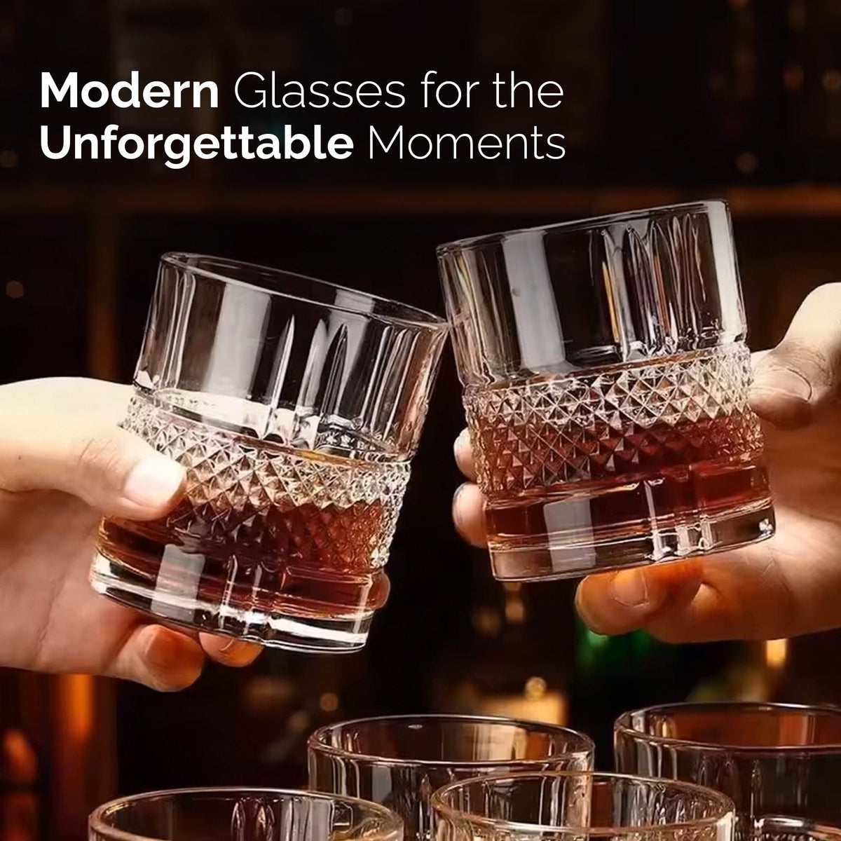 AGARO Elegant Whiskey Glass, Set of 6, 325ML, Crisscross Design, Crystal Clear, Perfect for Scotch, Whisky, Bourbon, Liq
