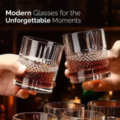 AGARO Elegant Whiskey Glass, Set of 6, 325ML, Crisscross Design, Crystal Clear, Perfect for Scotch, Whisky, Bourbon, Liq