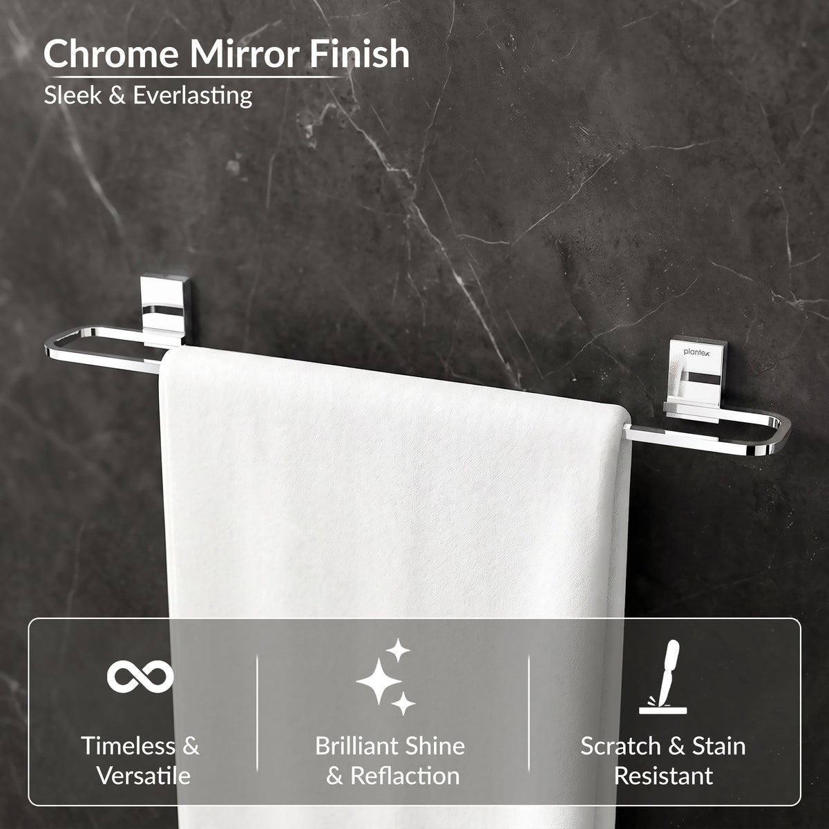 Plantex 304 Grade Stainless Steel 24 inch Towel Hanger for Bathroom/Hand Towel Holder/Single Towel Rod/Bathroom Accessories, Crystal (Chrome)-6