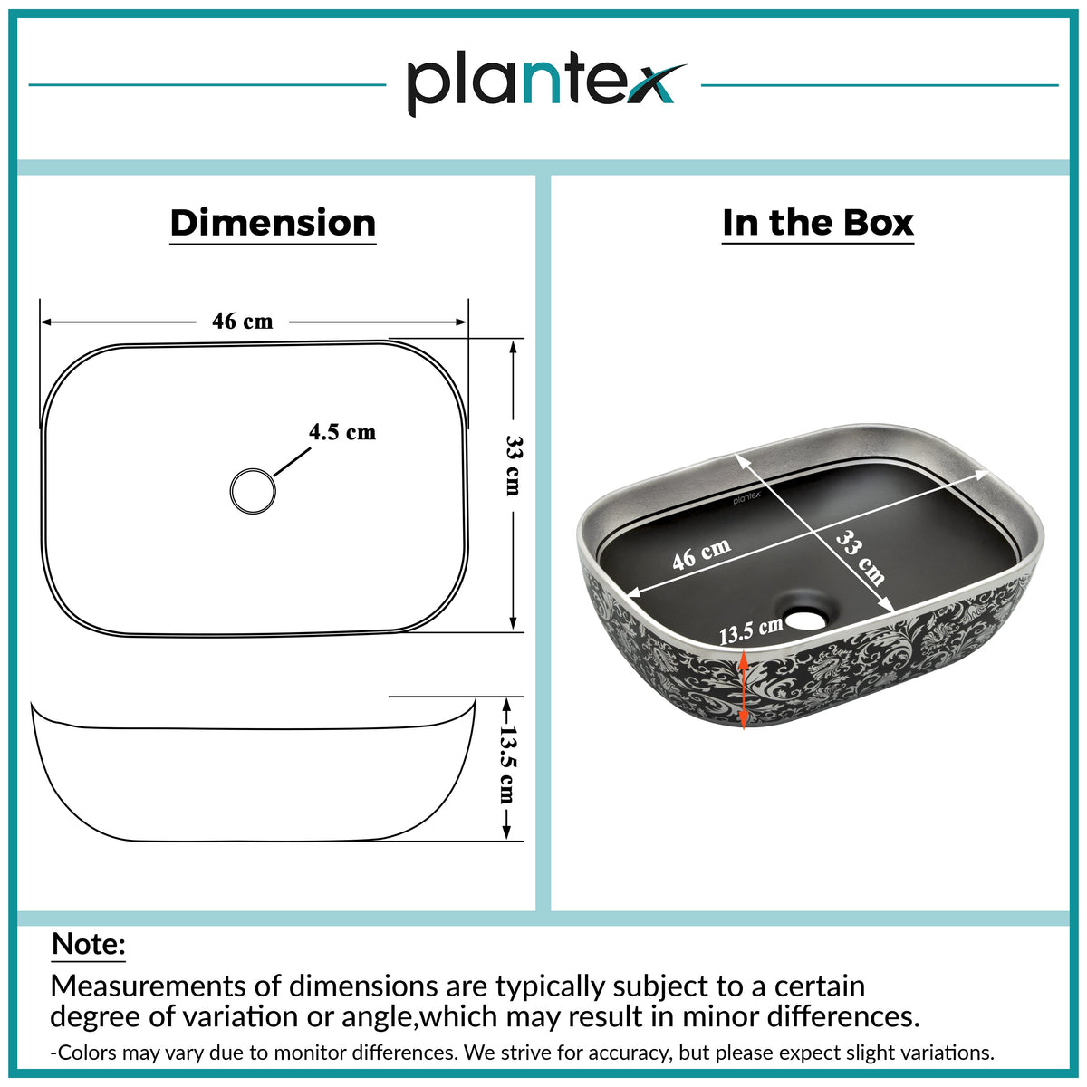 Plantex Wash Basin for Bathroom/Ceramic Table Top Washbasin/Countertop Vessel Sink Basin - Indo-European Collection (EQTT-521,18 x13x 5 Inch)-2
