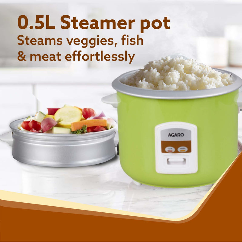 AGARO Marvel Electric Rice Cooker, 1.8L, 700W, Automatic Boiler, Steamer, Removable Aluminium Pot, Stainless Steel Lid, 