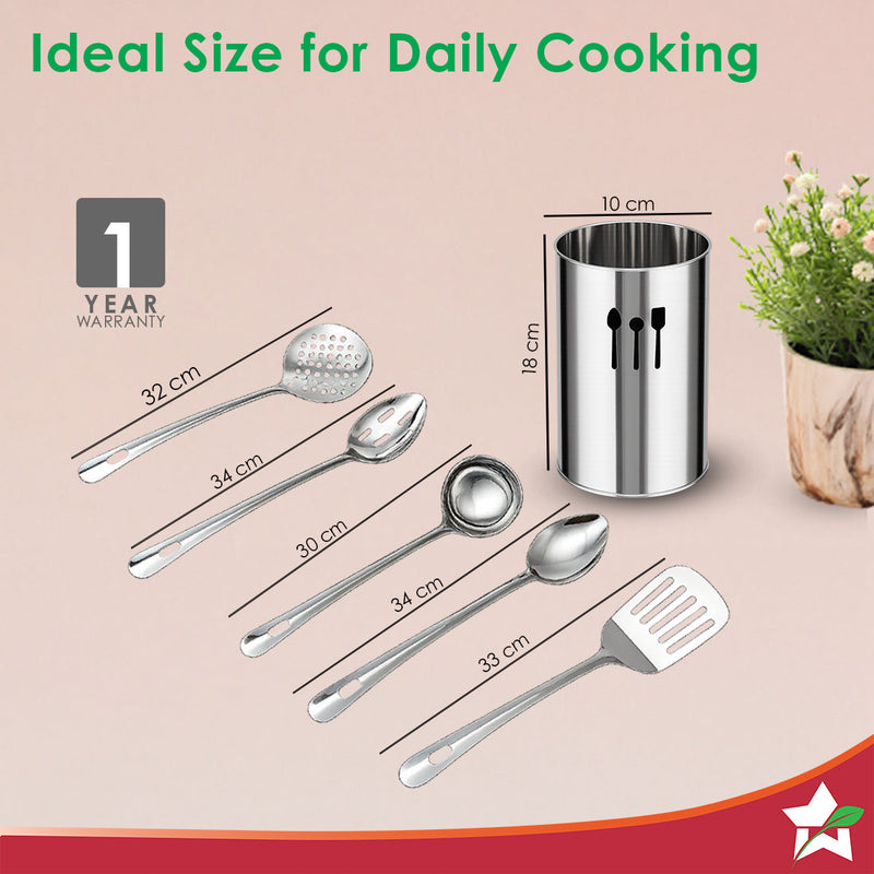Wonderchef Venice 6 Pcs. Stainless-steel Kitchen Tools with Organiser Set, Includes Ladle, Slotted Turner, Skimmer, Serv