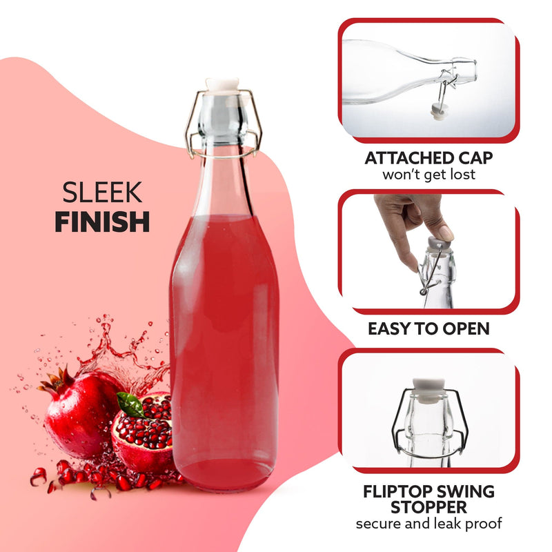 AGARO Elegant Flip Top Glass Bottle 1L, 1000ml, Freezer Safe & Leakproof Flip Cap Colour & Stylish