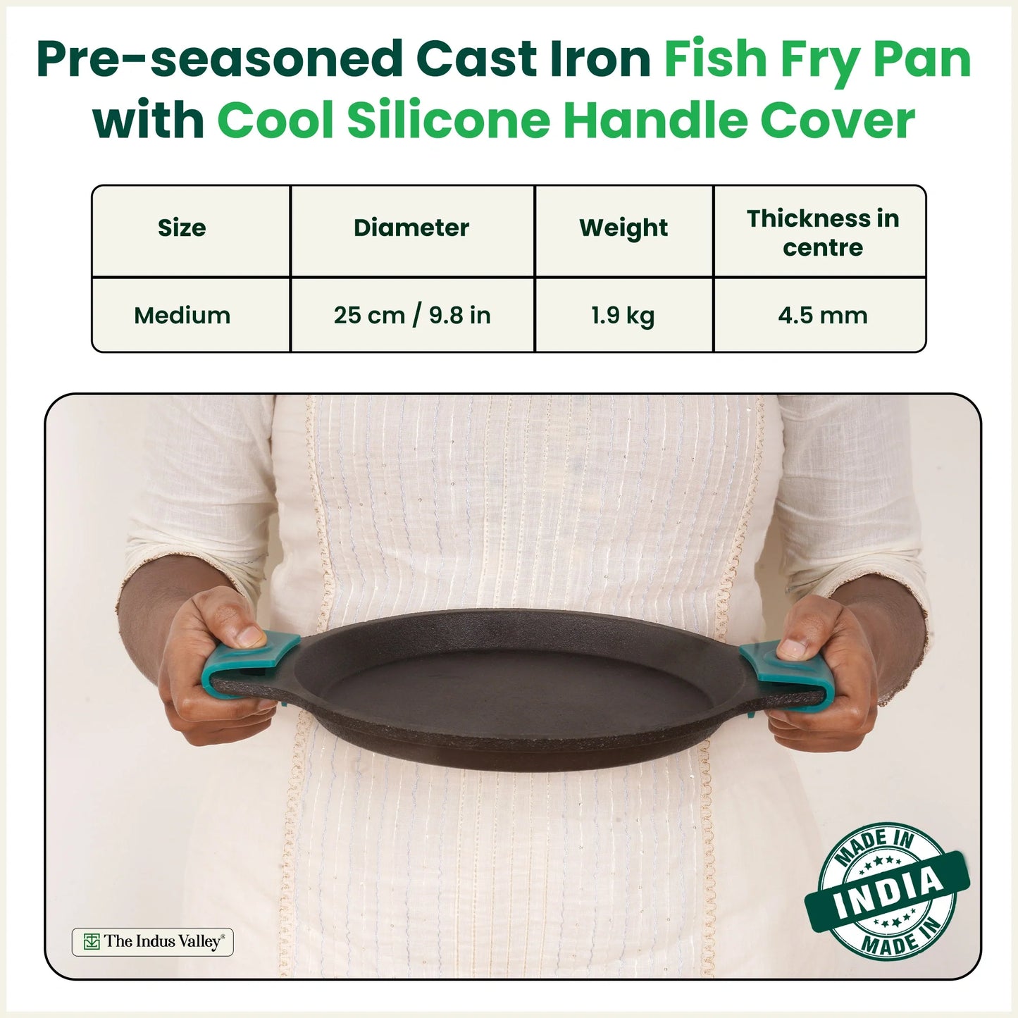 CASTrong Cast Iron Fish Fry pan, Pre-seasoned, Naturally Nonstick, 100% Pure, Toxin-free fry pan 9.8 In/25 cm/1.9 kg