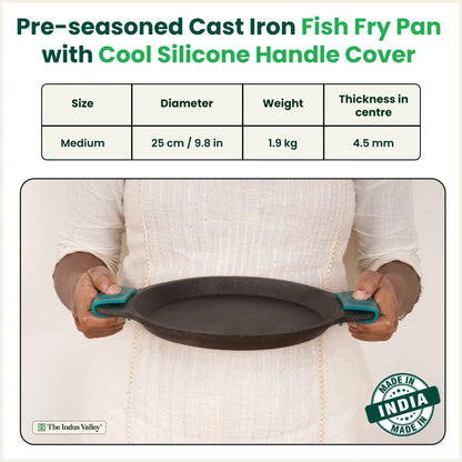 CASTrong Cast Iron Fish Fry pan, Pre-seasoned, Naturally Nonstick, 100% Pure, Toxin-free fry pan 9.8 In/25 cm/1.9 kg