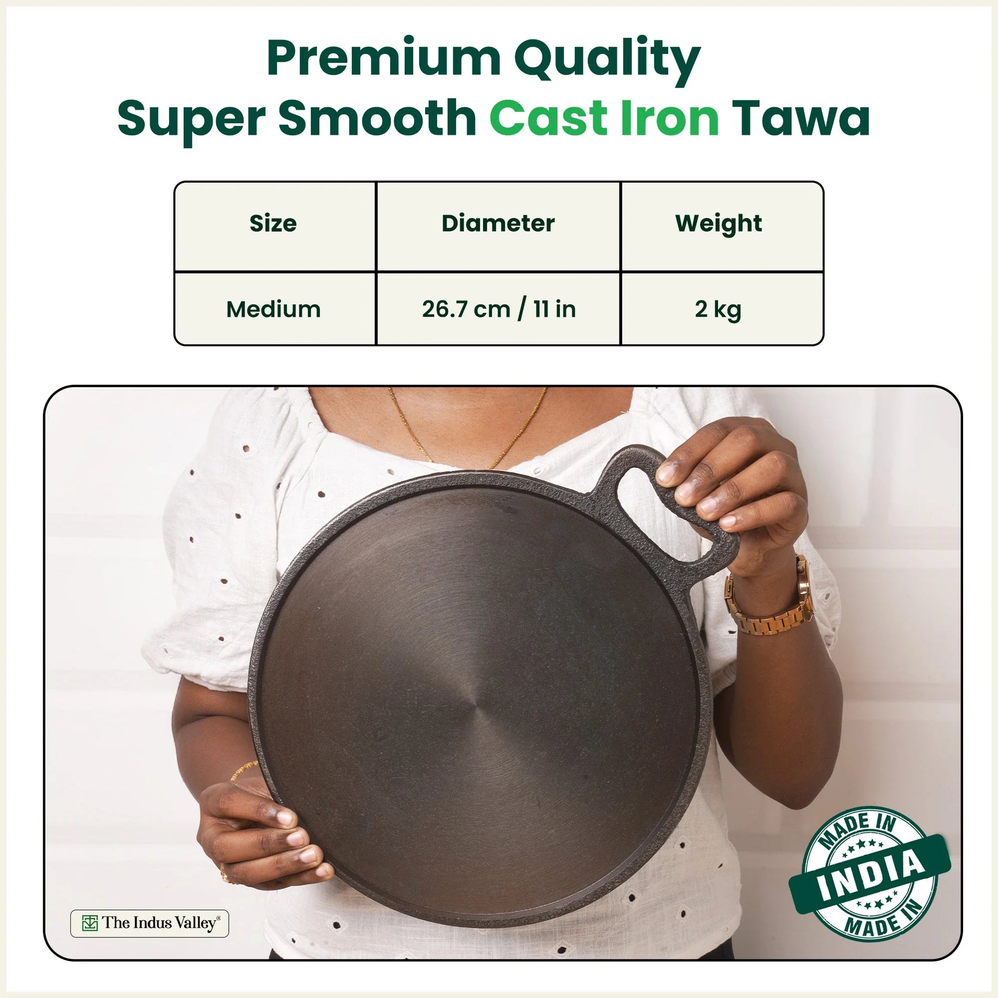 Super Smooth Cast Iron Tawa, Pre-seasoned, 100% Pure, Toxin-free, Induction, 27.9cm, 2.7 kg