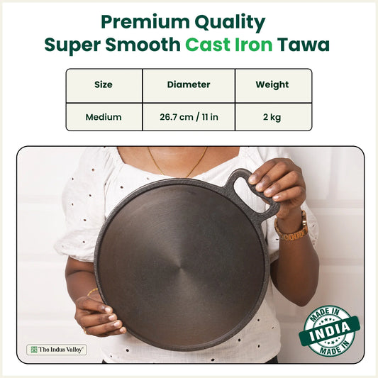 Super Smooth Cast Iron Tawa, Pre-seasoned, 100% Pure, Toxin-free, Induction, 27.9cm, 2.7 kg