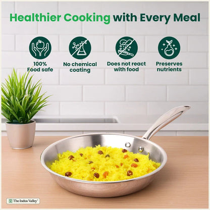 TurboCuk Tri-ply Stainless Steel Fry Pan, Premium 3 Layer Thick Body, Induction, Non-stick, 18/20/22/24/26 cm, 0.8/1.0/1.5/1.7/1.9 L