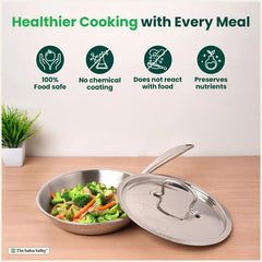 Premium Quality Tri-ply Stainless Steel Fry Pan with Lid, 3 Layer Thick Body, 100% Toxin-free, Non-stick, Induction & Gas,  20/22 cm, 1/1.5 L