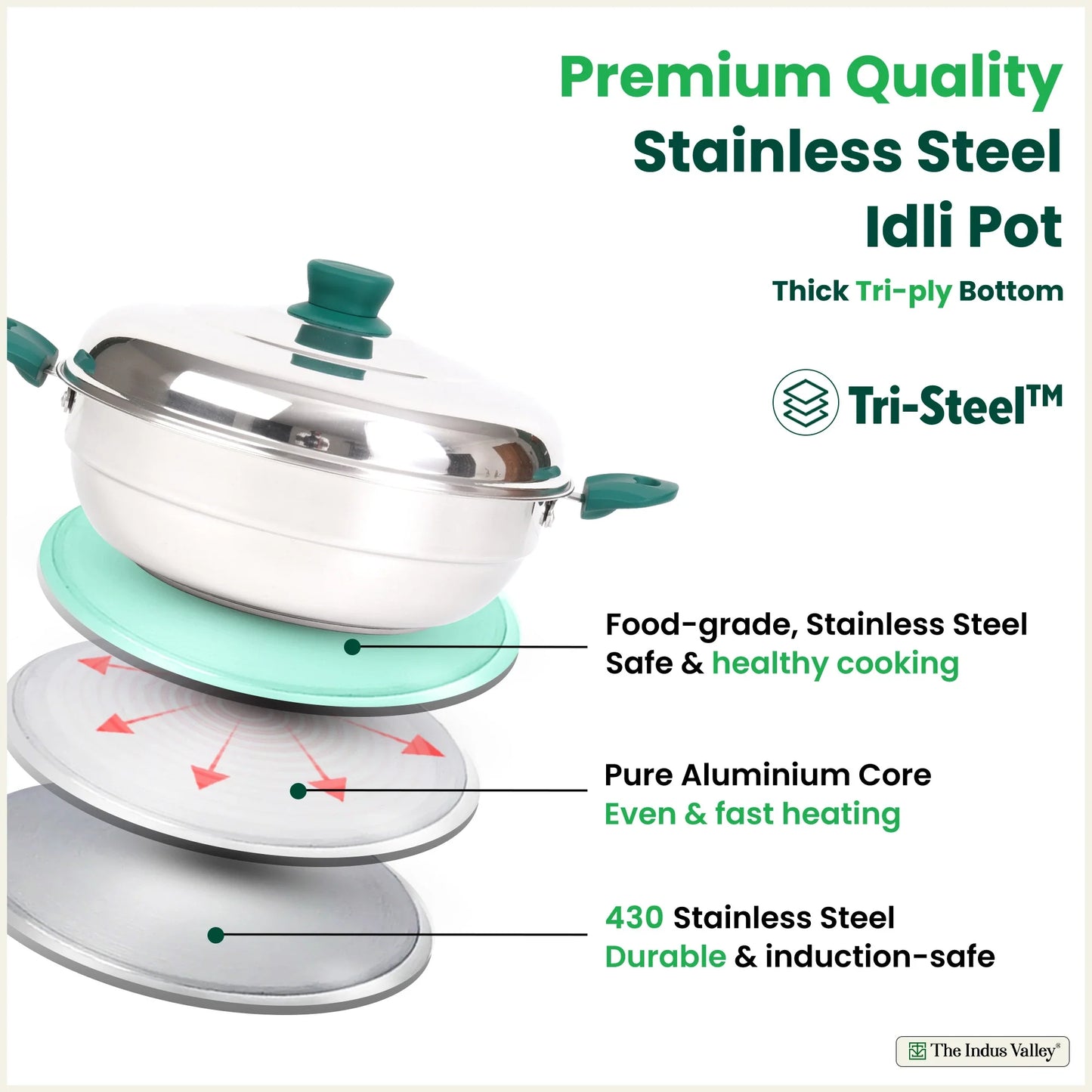 14 Pit Tri-Steel Multi Pot Premium Stainless Steel Idli/ Momo Maker/  Veg Steaming Set, Tri-ply Induction Bottom, 2 Plates, 27cm