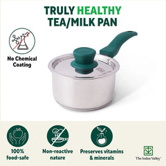 Tri-Steel Stainless Steel Tea/Milk Pan+ Lid, Premium Quality, Tri-ply (3 Layer) Bottom, Soft-touch Handle, 100% Toxin-free, Non-stick, Induction & Gas, 1/1.4 L, 14/16 cm