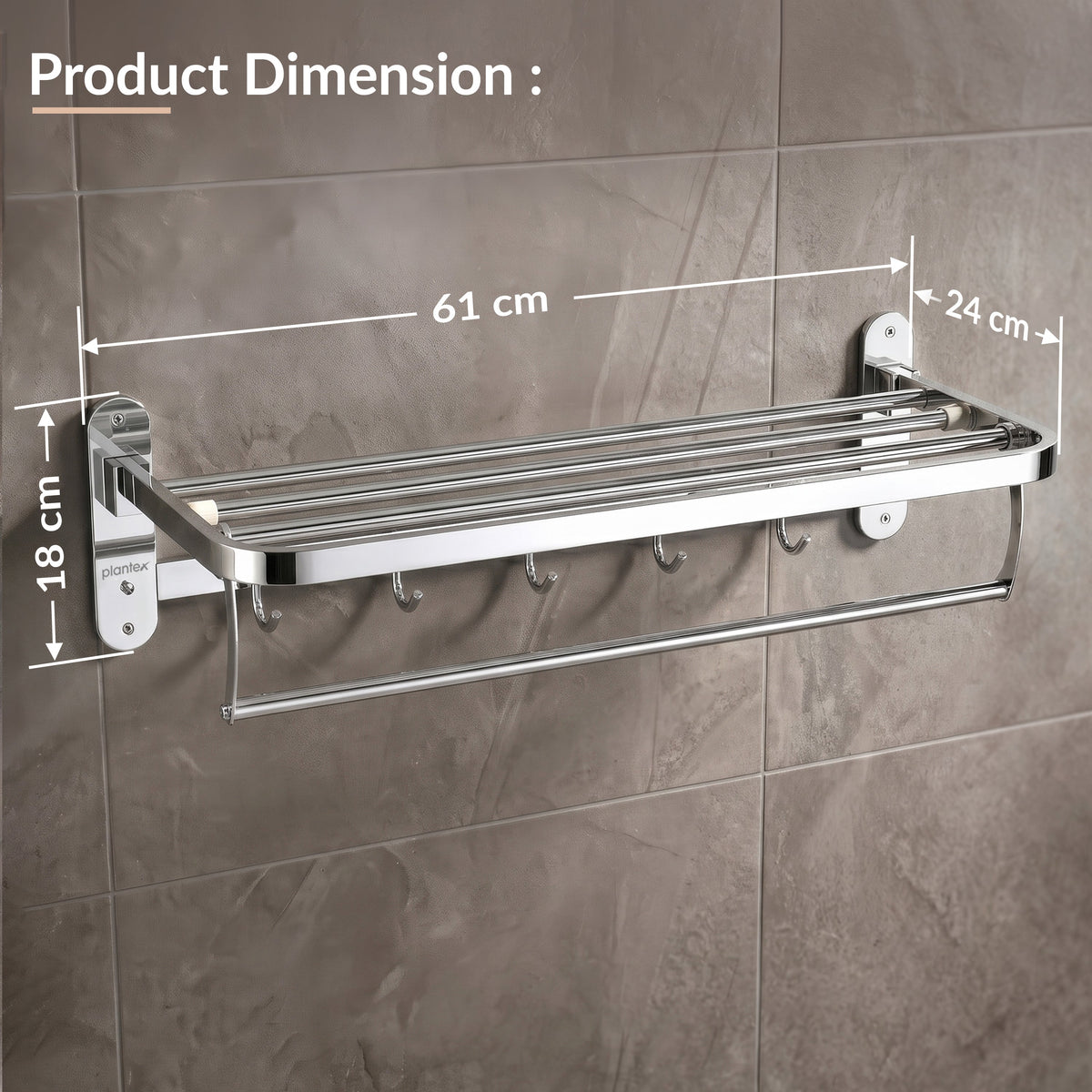 Plantex 304 Grade Stainless Steel Towel Rack in Bathroom/Towel Holder/Bathroom Accessories (24 Inch) Chrome-3