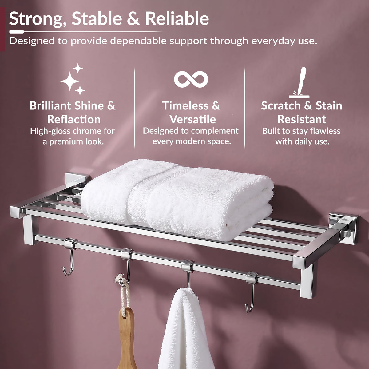 Plantex Heavy-Duty Stainless Steel Towel Rack for Bathroom/Towel Bar/Towel Holder/Bathroom Accessories (24 Inch-Chrome)- Pack of 1, Aqua-3