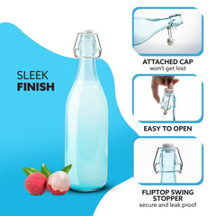 AGARO Elegant Flip Top Glass Bottle 1L, 1000ml, Freezer Safe & Leakproof Flip Cap Colour & Stylish