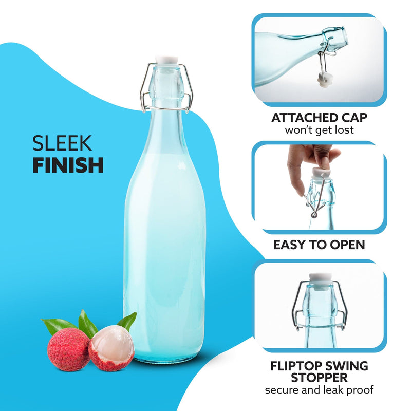 AGARO Elegant Flip Top Glass Bottle 1L, 1000ml, Freezer Safe & Leakproof Flip Cap Colour & Stylish