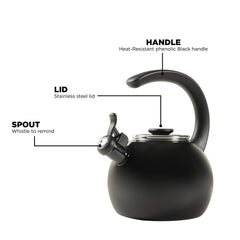 Circulon Enamel On Steel Whistling Tea Kettle 1.9 Liters, Black