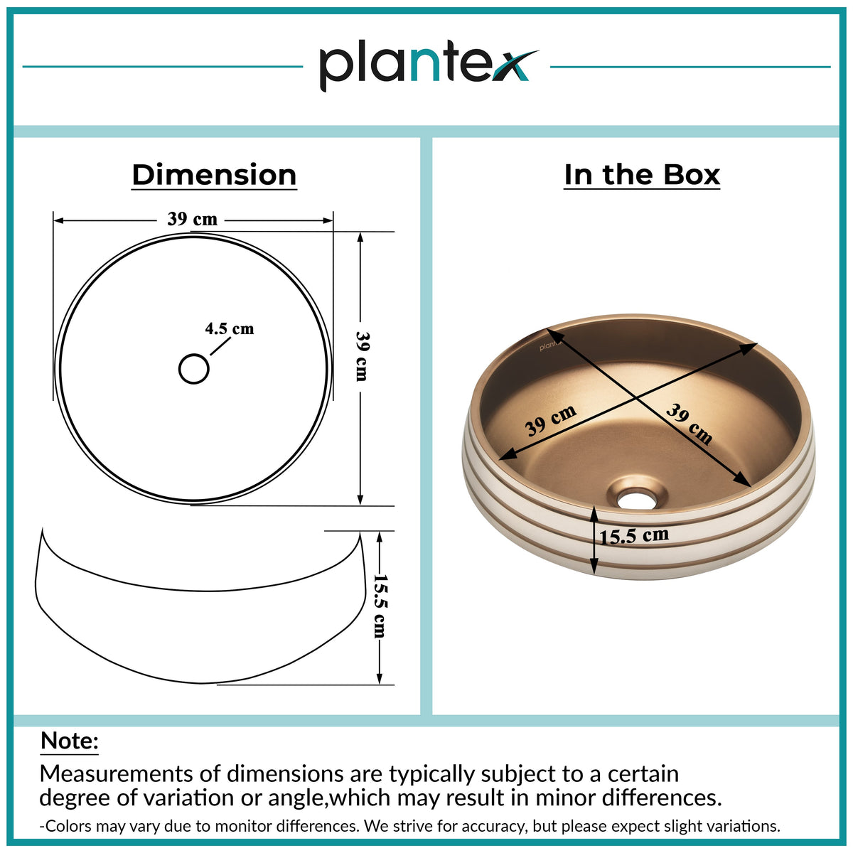 Plantex Round Wash Basin for Bathroom/Ceramic Tabletop Washbasin/Basin for Bathroom Indo-European Collection (16 x 16 x 7 Inch)-2