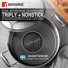 Bergner Hi-Tech 26cm (4.3L) TriPly Stainless Steel Non-Stick Serving Pan - Induction Bottom