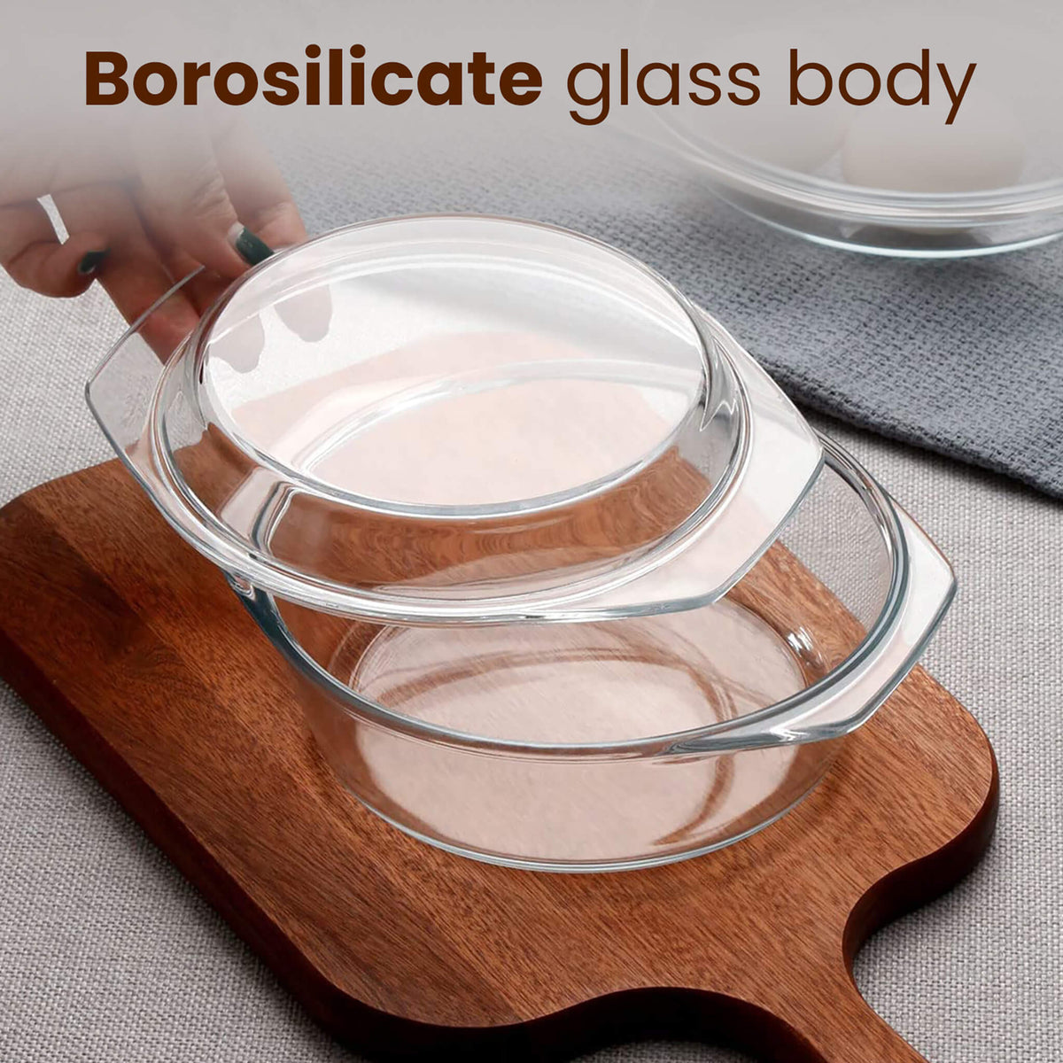 AGARO Elite Borosilicate Glass Casserole with Lid, Set of 2, 700ml & 1000 ml, Serving Bowl, Kitchen, Oven & Microwave, Dishwasher and Freezer Safe, Scratch Resistant, Transparent.-3
