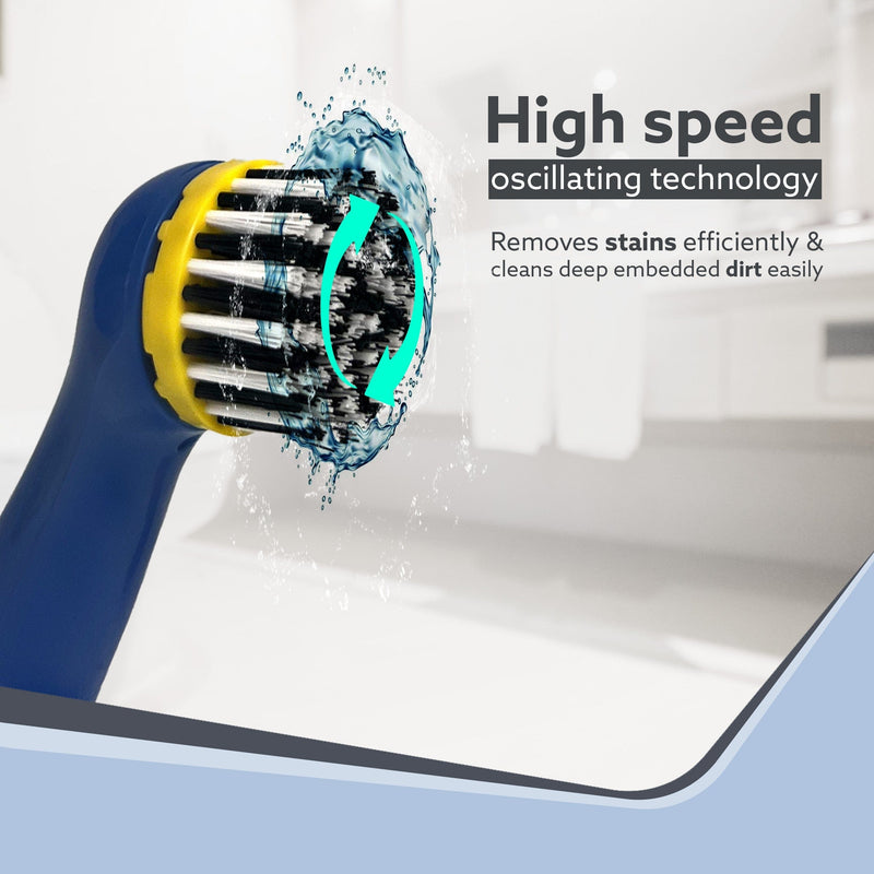 AGARO Regal Cleaning Brush for Household, Toilet, Kitchen, Bathroom Cleaning, HIGH Speed OSCILLATING Technology, Long Handle, 3 Heads for Scrubbing/Removing Stain, Dirt, Cordless, Blue & Yellow-4