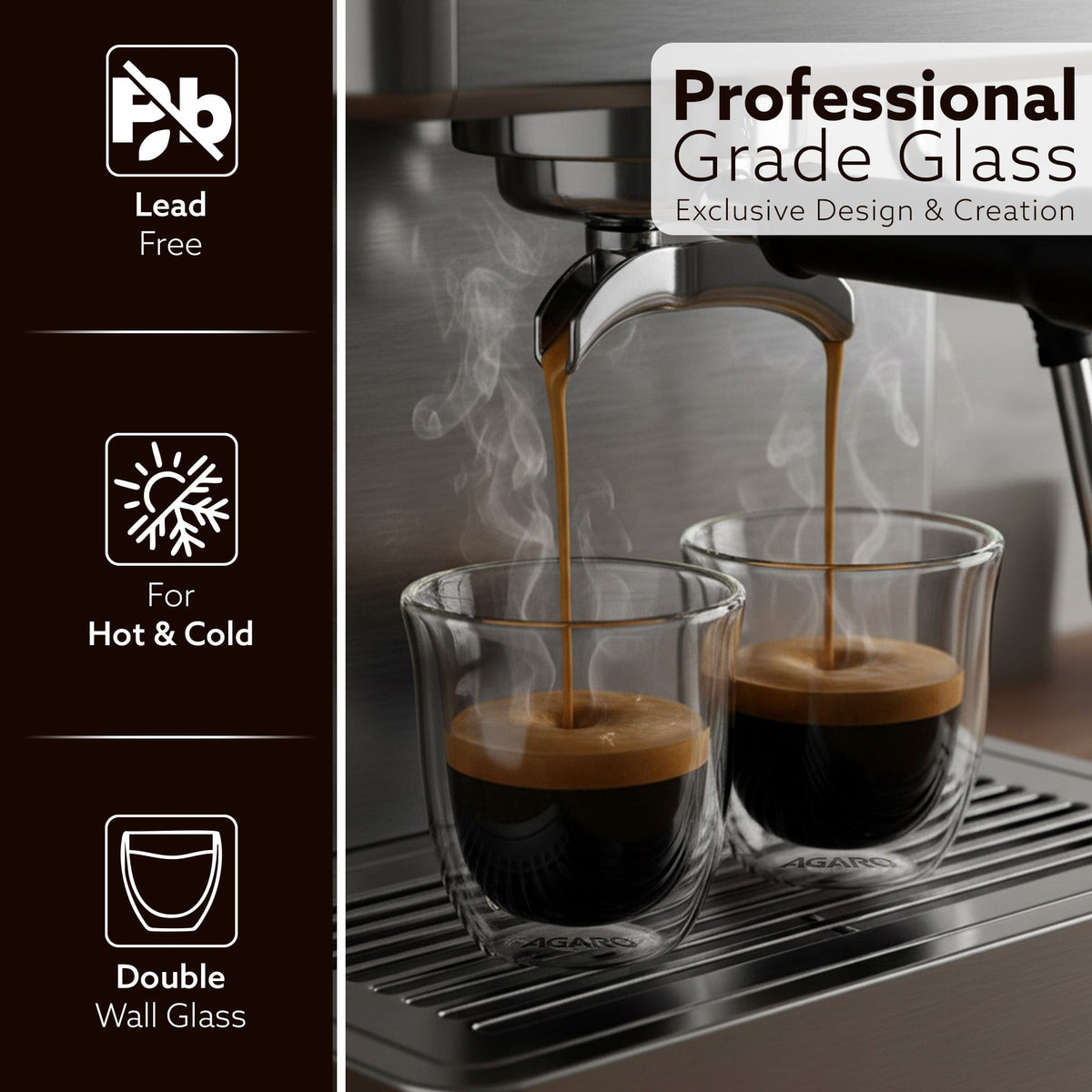 AGARO Elite Double Wall Glass Espresso Cups 80ml, Pack of 2 | Premium Borosilicate, Heat Resistant, Ideal for Coffee, Te