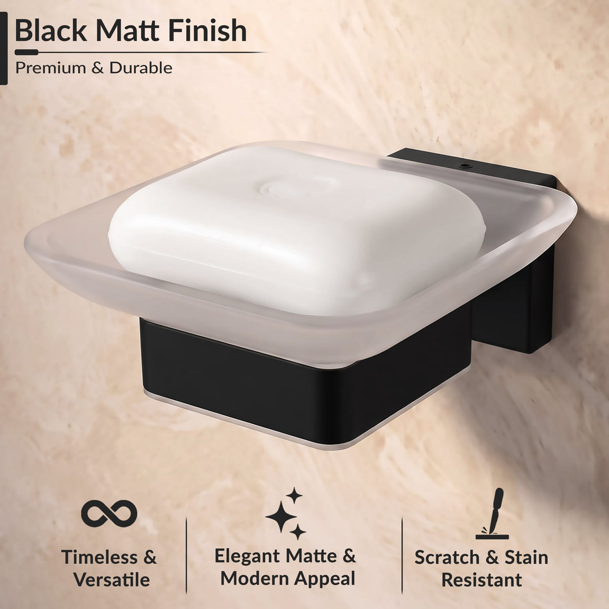 Plantex Stainless Steel Glass Soap Dish for Bathroom/Soap Holder/Soap Case/Soap Stand for Kitchen/Bathroom Accessories - Aqua (Black)-5