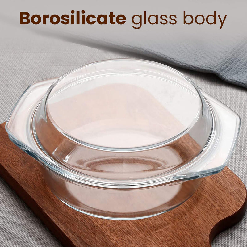 AGARO Elite Borosilicate Glass Casseroles with Lid, Set of 2, 700 ml & 1500ml, Kitchen, Oven, Microwave and Freezer Safe, Scratch Resistant, Transparent.-3