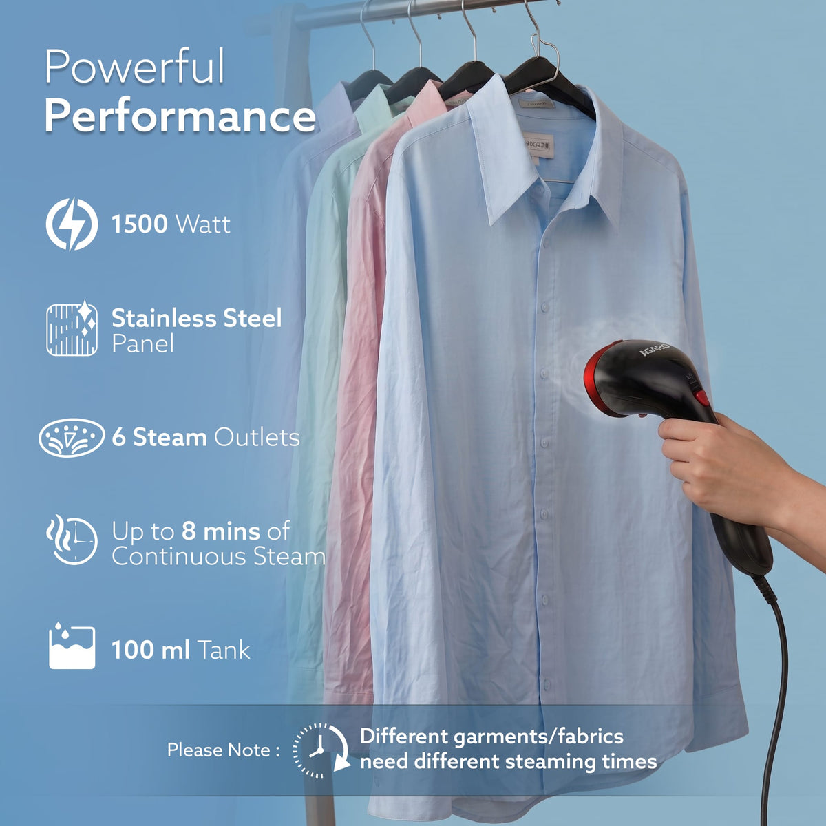 AGARO Elite Garment Steamer - 1500W Steamer for Ironing Clothes - 25g/min, 3 Steam Modes, 100ml Tank, Compact & Lightweight, Travel Friendly, For All Fabric-3