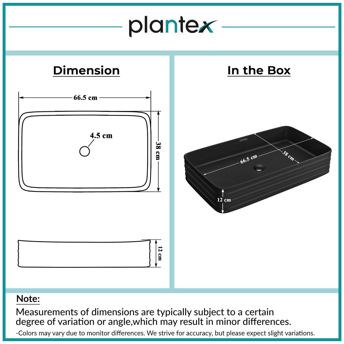 Plantex Wash Basin for Bathroom/Ceramic Basin/Rectangle Table Top Basin/Wash Basin for Home/Restaurant (Charcoal Black - 26 x 15 x 5 Inch)-2