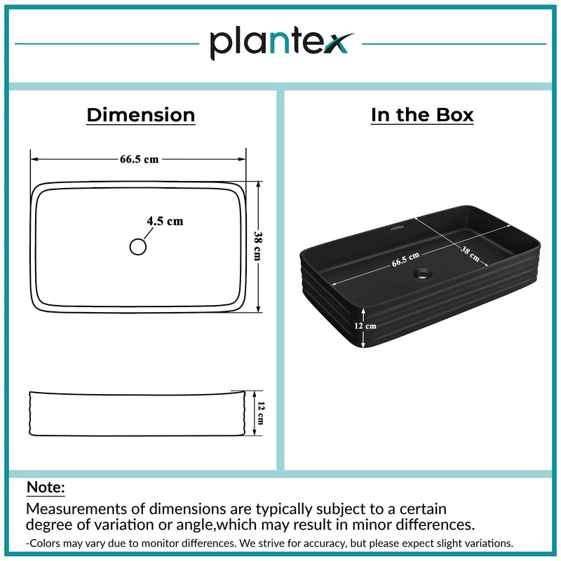 Plantex Wash Basin for Bathroom/Ceramic Basin/Rectangle Table Top Basin/Wash Basin for Home/Restaurant (Charcoal Black - 26 x 15 x 5 Inch)-2