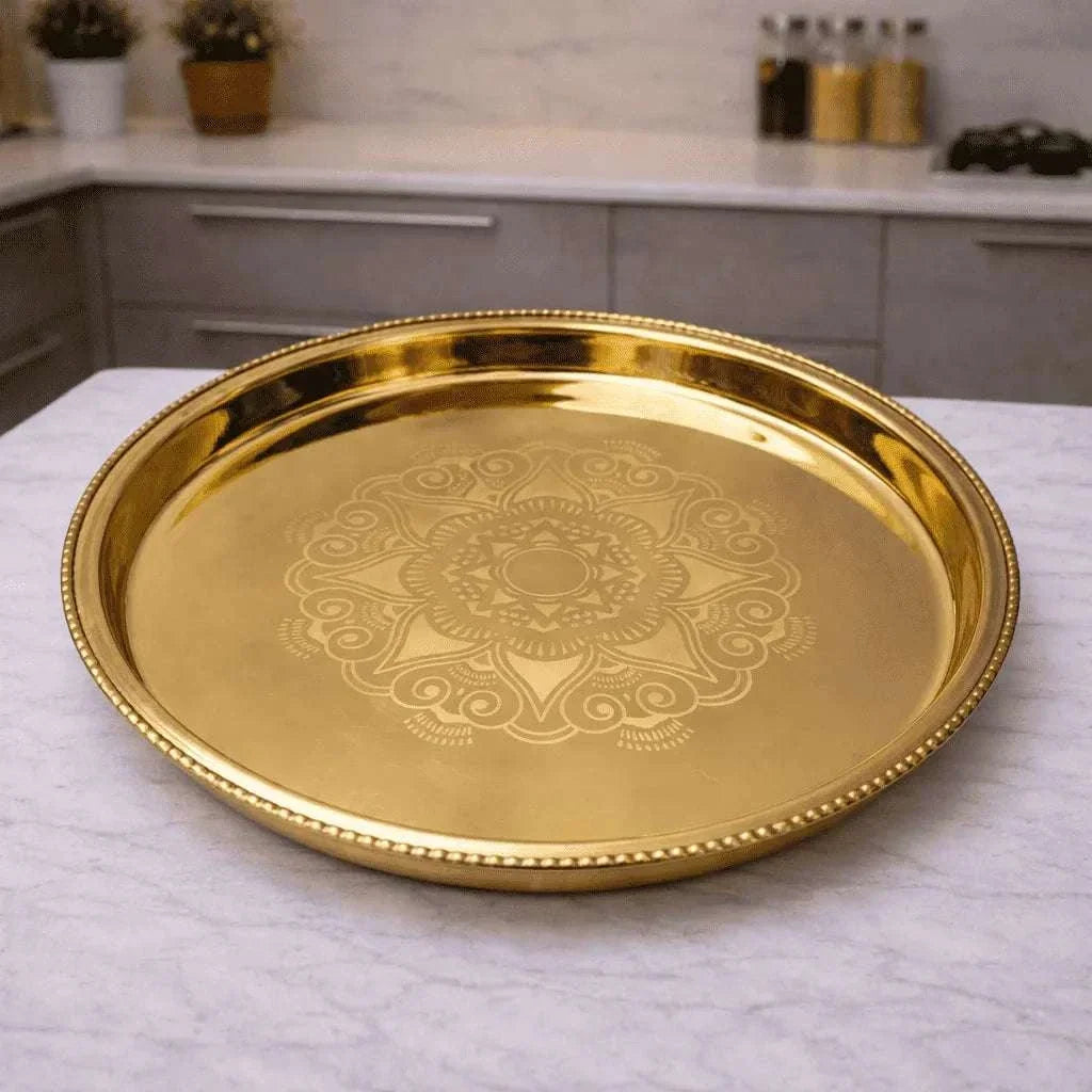 Brass Floral Design Thali/Dinner Set (1.15 Kg)