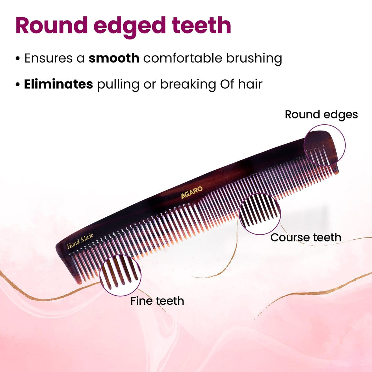 AGARO Hand Made Cellulose Acetate Comb HMC75, All Fine Tooth Dressing Comb, Smooth Rounded Teeth, Hair Styling, Hair Bru